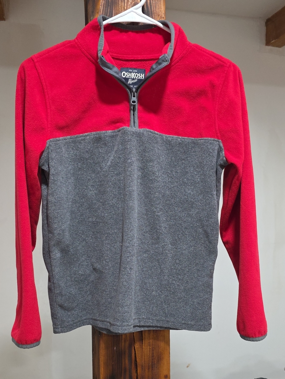 OshKosh B'gosh Red and Gray Colorblock Quarter-Zip Fleece Hoodie